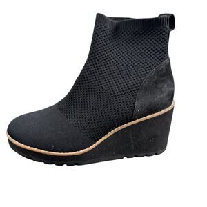 Eileen Fisher Womens London Recycled Stretch Knit Bootie Black Wedge Pull On 8.5